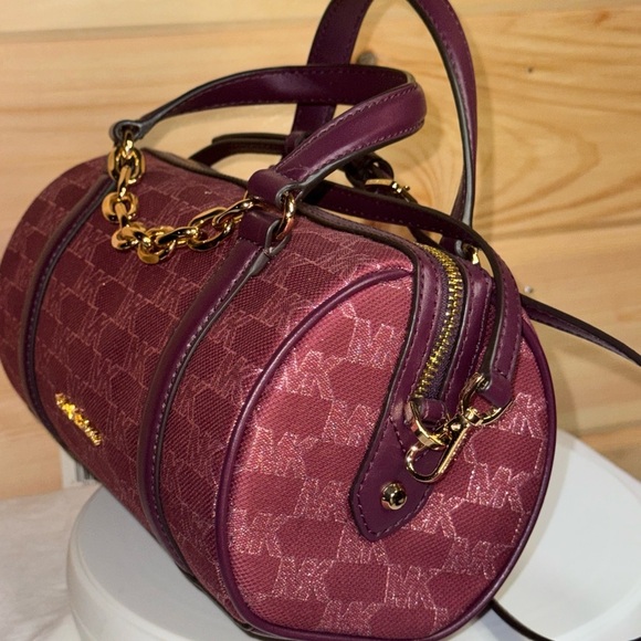 Michael Kors Zooey Medium Barrel Messenger Bag Mulberry Jacquard - Picture 5 of 16